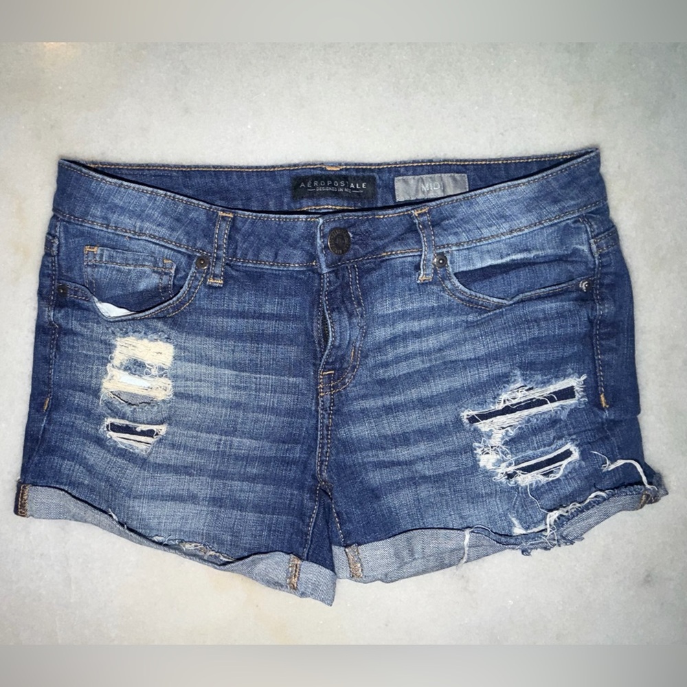 Aeropostale Women's Ripped Blue Denim Shorts